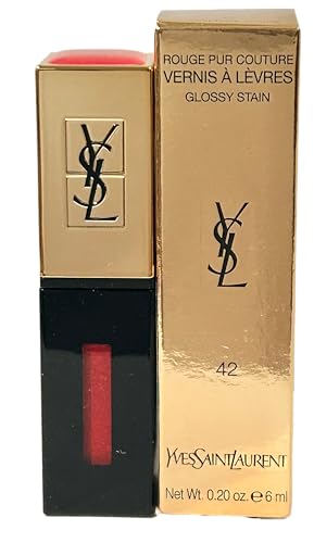 Yves Saint Laurent Rouge Pur Couture Vernis A Levres Glossy Stain Lipstick # 42 TANGERINE MOIRE YSL Lipstick Women 0.20 oz / 6 ML - TESTER SAMPLE LARGE - 9742