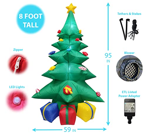 8 Foot Tall Lighted Christmas Inflatable Green Tree With Multicolored Gift Boxes And Star Indoor Outdoor Garden Yard Party Prop Decoration #TOP1