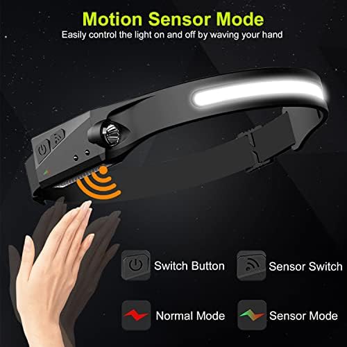 Head Torch Rechargeable, 2 Pieces LED Head Torch Super Bright 230° COB LED Headlight 5 Lighting Modes with Motion Sensor IPX4 Waterproof Lightweight Head Flashlight for Running Cycling Fishing Hiking