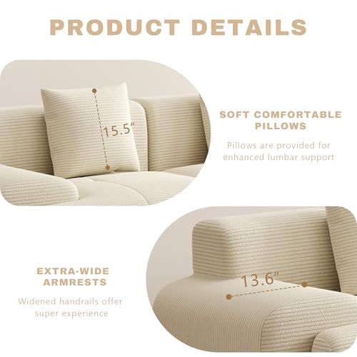 Image of 107 inch Cloud Modular Sectional Couch,Boneless Sofa with Ottman,L-Shape Upholstered Sofas with Deep Seat,Modern Cozy Corduroy Couches with Memory Foam,No Assembly Required (Beige)
