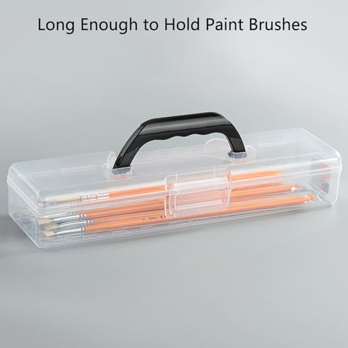 Image of Plastic Storage Container with Lid, Clear Craft Tool Art Supply Sewing Organizer Box with Handle, Small Storage Bin for Paint Brush, Pencils, Crayon, Toys, Ribbons (S 13.19 x 3.62 x 2.3 in)