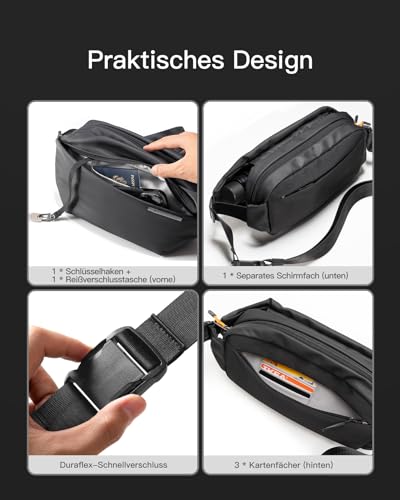 Inateck Sling Bag X, Kompakt Chest Bag Herren Damen, Wasserdicht Bauchtasche Brusttaschen Umhängetasche Schultertasche Crossbody Bag für Alltag Reise Wandern