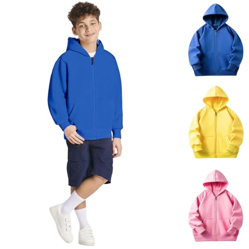 Boys' Girls' Full Zip Hooded Jacket Oversized Long Sleeve Fleece Hoodie Sweatshirt Solid School Uniform Tops Pullover