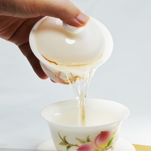 Image of Liang baobao Ice Jade White Porcelain Gaiwan,5oz Teacup Suet-fat Jade Porcelain Chinese Tea Cup Set for Gongfu Tea (fish)