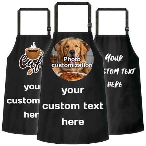 Clawelves Custom Apron Personalized Design - Aprons for Men/Women with Text/Photo/Logo Print, Durable Cooking Grilling Baking Apron, Gifts for Dad Mom, Restaurant Chef & Waitress Essentials