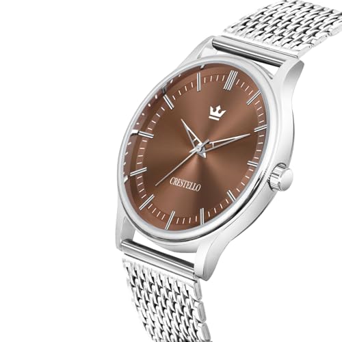Image of CRESTELLO Stainless Steel Chain Analog Wrist Watch for Men (Brown /Blue Dial) | 1 Year Warranty* | CR-WT253-CH