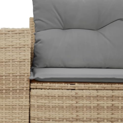 Image of Beige PE Rattan Garden Sofa 2-Seater with Powder-Coated Steel Frame, Modular Outdoor Seating Set with UV Resistant Material and Removable Cushions, Integrated Storage