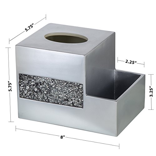Image of Crackled Glass Tissue Box Cover Square Silver Decorative Multi-function Storage Organizer Caddy; Tissue Box Holder & Countertop Nightstand Bedside Table Organizer Makeup, Phone, Remote Control Holder