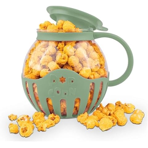 MMUGOOLER Glass Microwave Popcorn Popper, 2.25QT Original Popcorn Jar with Silicone Lid, Without BPA, Dishwasher Safe- Green Cover