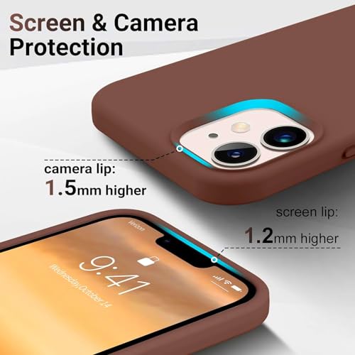 Image of Premium Liquid Silicone Case for iPhone 12 & 12 Pro - Slim Full Body Protective Back Cover with Soft Microfiber Lining, Anti-Slip Grip Scratch Resistant Phone Case(Brown)