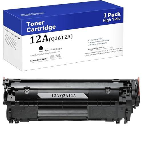 Cartucho de tóner de Repuesto para HP 12A Q2612A Compatible con Impresora HP LaserJet 1010 1012 1018 1020 1022 1022N 3015 3030 3052 3055 M1005 M1319F ,Black 1 Pack