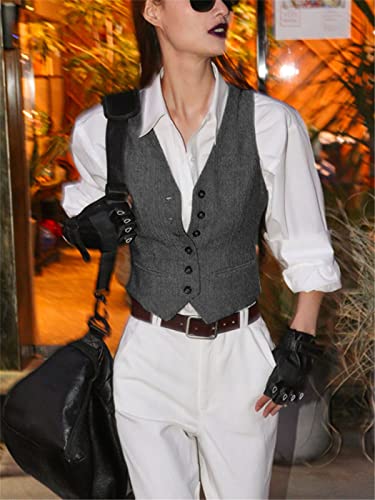 Gilet de travail femme laine gris foncé L chic et rétro