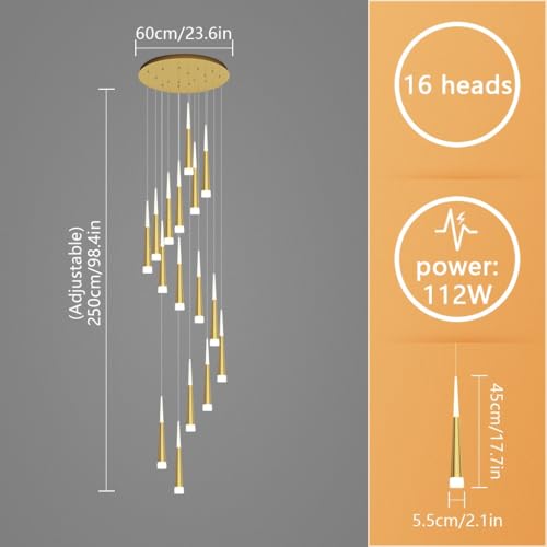 Lustre escalier moderne doré à 16 têtes LED Loen réglable - 8