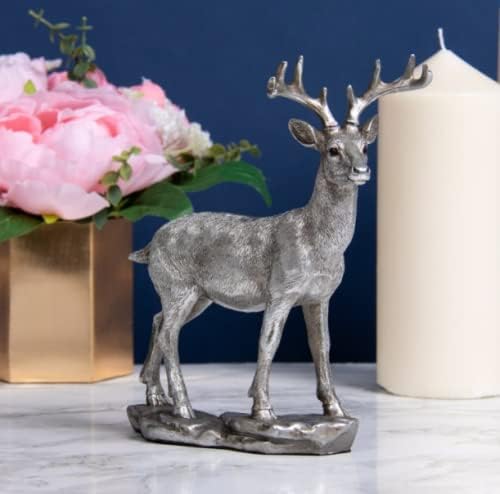Marco Paul Silver Style Resin Highland Cow Animal Free Standing Ornament Modern Home Décor Christmas Decoration Gilded Effect Indoor Sculpture Figurine Xmas Gift