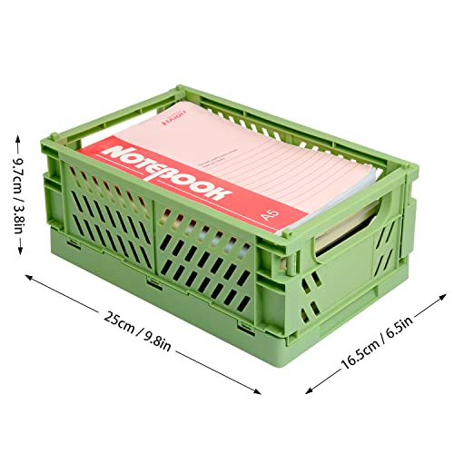 Xhwykzz 4 Pack Pastel Crates for Storage, Plastic Folding Basket, Colorful Small Storage Containers for Bedroom Office Classroom Bathroom Desktop Drawer Organizer Decor (9.8x6.5x3.8inch)