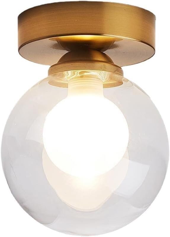 Plafonnier globe verre dépoli et métal doré noir style milieu de siècle pour couloir