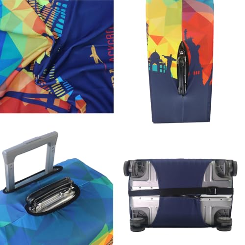 Image of MosaiRudo Thicker Luggage Cover Elastic Suitcase Cover Protector Fits 18-32 Inch Suitcase Travel Accessories, Travel-4, L, Zipper Closurezipper Closurezipper Closurezipper Closurezipper Closure