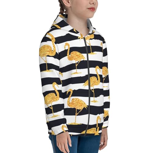 Gold Flamingo Kids Pullover Hoodies Boys Zip Up Sweatshirts Girls Athletic Clothes with Pocket4