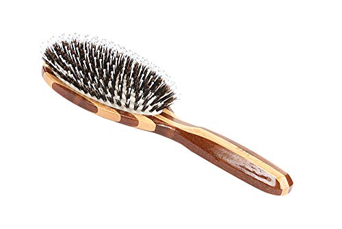 Bass Brushes | Shine & Condition Hair Brush | 100% Natural Bristle + Nylon Pin | Pure Bamboo Handle | Large Oval | Striped Finish | Model 849I - SB