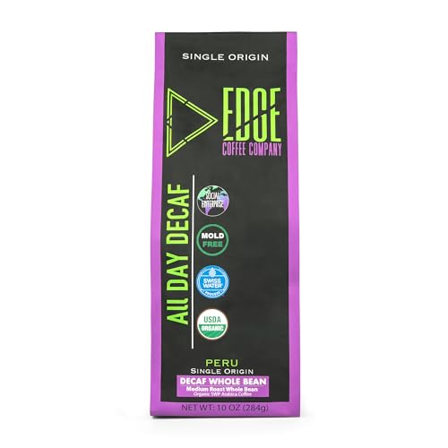 Edge Mold Free All Day Decaf Coffee - Organic Fair Trade Specialty Grade Low Acid Clean Coffee 10oz (Whole Bean)