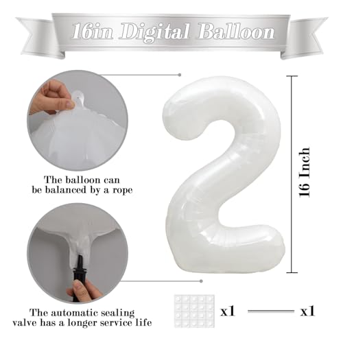 Image of TONIFUL Number Balloon 16 Inch 10 Pcs White 0-9 Birthday Number Balloons | Small Custom Digital Mylar Foil Ballons for Birthday Baby Shower Graduation Anniversary 2027 New Year Eve Party Decorations