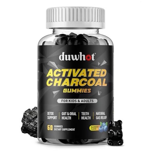 Activated Charcoal Gummies for Kids, 500mg Chewable Activated Charcoal Supplement for Gas Relief, Detox, Digestive and Oral Health, Vegan Blueberry Flavor, 60 Count