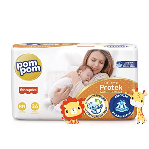 Pom Pom Fralda Derma Protek Jumbo Rn 36 Unidades