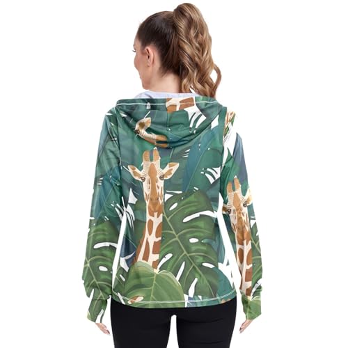 KLL Moletom com capuz de praia refrescante FPS 50+ proteção moderna exótica palmeira girafa, Girafa