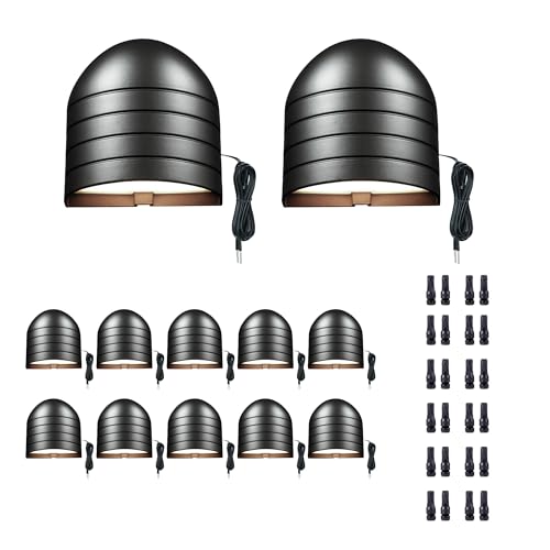 Image of Low Voltage LED Step Lights - Warm White & Daylight White Selectable, Landscape 12V Deck Lights Outdoor, Hardwired IP65 Waterproof Aluminum Black for Wall Garden Handrail 12 Pack