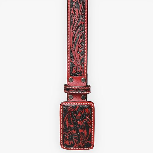 American Darling Beautifully Hand Tooled Red Genuine American Leather Belt Men and Women Western Belt with Removable Buckle3