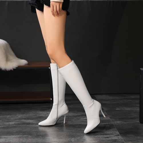 BEAUPAS Women's Zip Up Knee High Boots Stiletto Heel Pointed Toe High Heels Boots Shoes2
