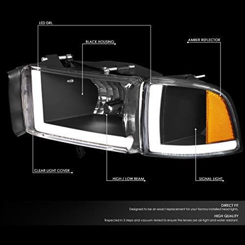 Image of DNA MOTORING HL-LB2-DR944-BK-AM Black Amber Headlights With Pair LED Day Running Lights Replacement For 94-02 Ram