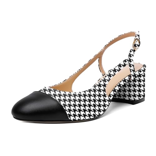 Esvowido Women's Slingback Block Chunky Heels Ankle Straps Low Heels 2 Inch Cap Toe Womens Comfort Sexy Fashion Shoes