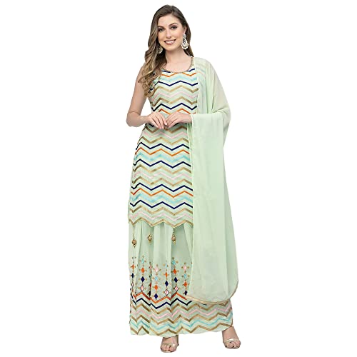 Image of Women's Georgette Embroidered Kurti And Skirt with Dupatta Sets.