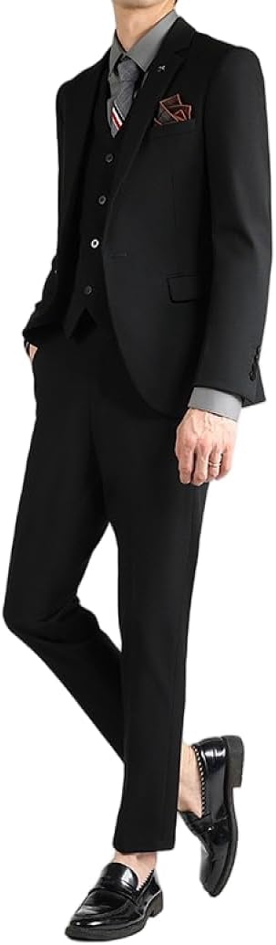 Mens 3-Piece Suit Slim Fit Formal Business Blazer Vest Pants Set for Wedding, Groomsman, Tuxedo, Prom, Party, Office