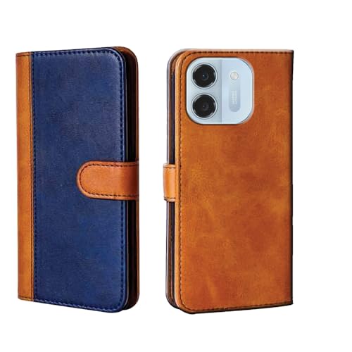 Image of amazon basics Ai+ Pulse 2 5G Flip Cover | Card Pockets Wallet & Stand | Flip Cover for Ai+ Pulse 2 5G (Beige and Blue)