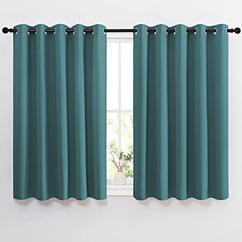 NICETOWN Blackout Curtains for Kids Room - Triple Weave Microfiber Home Thermal Insulated Solid Ring Top Blackout Panels/Drapes for Bedroom(Sea Teal,
