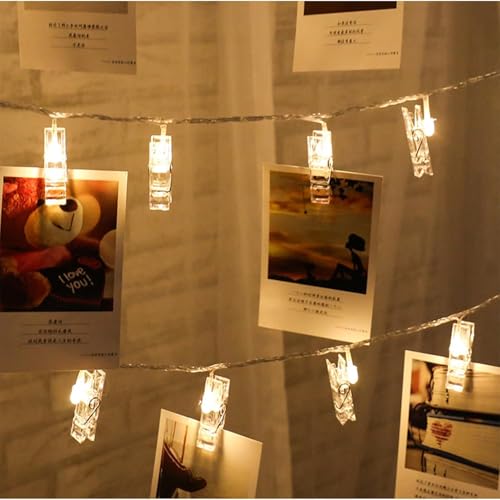 YACHUN 写真飾りライト クリスマス イルミネーション 飾り 屋内屋外兼用 壁掛け 飾りライト 雰囲気作り 3M 20個 電池式 LEDバースデーフォトクリップ クリスマス/新年/DIY/アウトドア/結婚式/庭対応/誕生日/パーティー などに適用