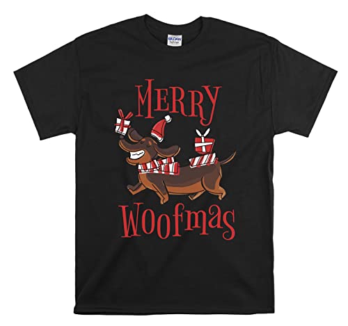 T-shirt Merry Woofmas de Noël noir en taille L, confort garanti