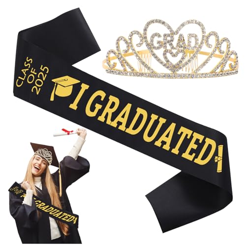 Écharpe de remise de diplôme 2025, obtention du diplôme 2025 avec couronne dorée, cadeau de remise de diplôme, décoration de remise de diplôme 2025, décoration pour remise de diplôme (B)