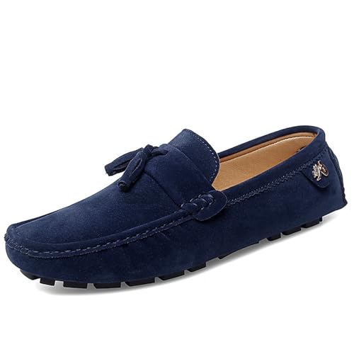 Men's Suede Leather Driving Moccasins Slip-on Penny Loafers with Tassel Casual Comfort Dress Walking Boat Shoes