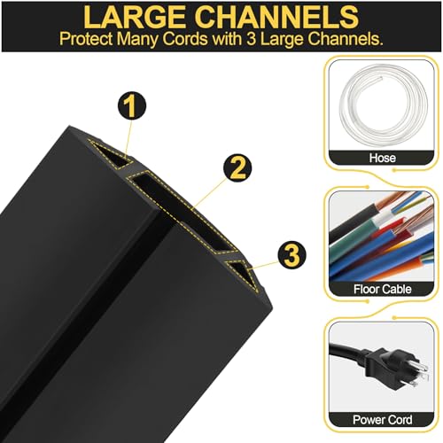 Image of MYFAMIREA 15FT Floor Cord Cover Heavy Duty Cable Cover Protector with 3 Channels Extension PVC Floor Wire Cover Outdoor Cord Hider Management Cover for Wire on Floor for Home Office Outdoor, Black