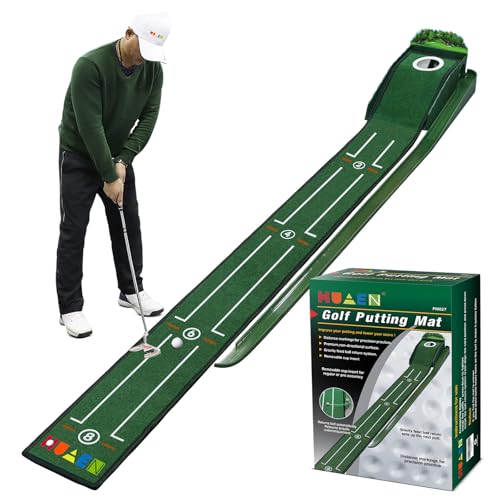 HUAEN Golf Putting Green Indoor Set,8 feet Putting Mat with Auto Ball Return,Suit for Men Gift Home Office (one mat)