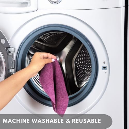 Image of Microfiber Tearable Cleaning Cloth Roll - 20 Pulls | Reusable, Super Absorbent, Easy to Tear | Ideal for Kitchen, Car, Electronics, and More | 180 GSM (Purple)