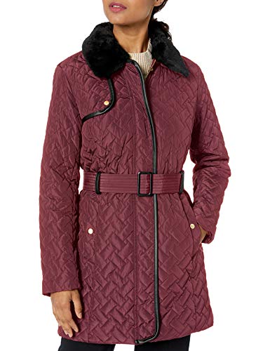 Cole Haan Women's Quilted Trench Coat, Eggplant, X-Small