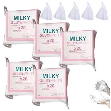 Milky Gluta White Soap 20x Extreme Whitening, Skin Natural Milky Glutamilk Premium Soap, For Face & Body, Deep Cleanse, Exfoliate 5PCS