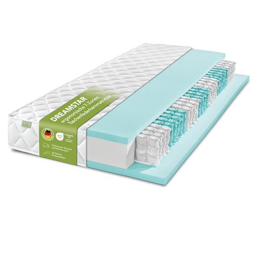 DREAMSTAR Ergo Flex Duo Taschenfederkernmatratze 90x200cm | ergonomische 7-Zonen Matratze | Öko-TEX® | H2 (0-80kg) & H3 (80-100kg) | Hypoallergen &...
