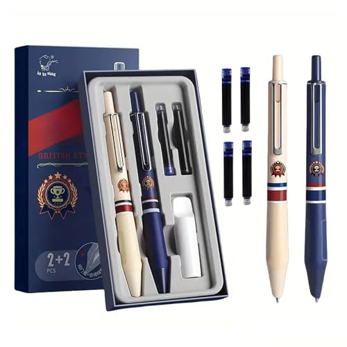 Image of FunBlast Fountain Pen for Students,Iridium Tip Nib Refillable Click 2 Pcs Fountain Pen with 6 Refills,Kawaii Stationary Gift for Office,School Stationery Items for Kids(Oxford),Ink Color-Multicolor