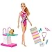 Barbie Dreamhouse Adventures Famille coffret poupée Championne de Natation avec plongeoir et figurine chiot, jouet pour enfant, GHK23