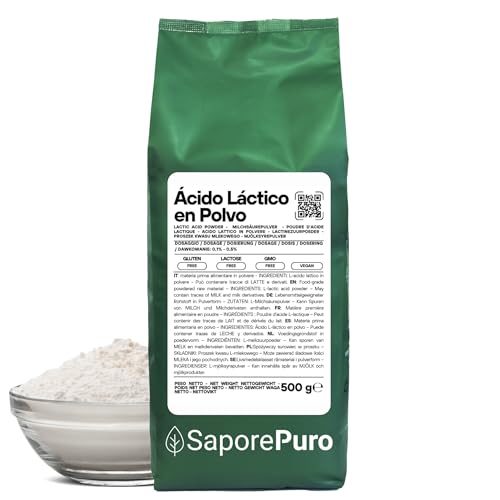 SaporePuro Ácido Láctico en Polvo 500 g – Pura Calidad Alimentaria – Para Panificación, Lácteos, Bebidas Fermentadas y Uso Cosmético